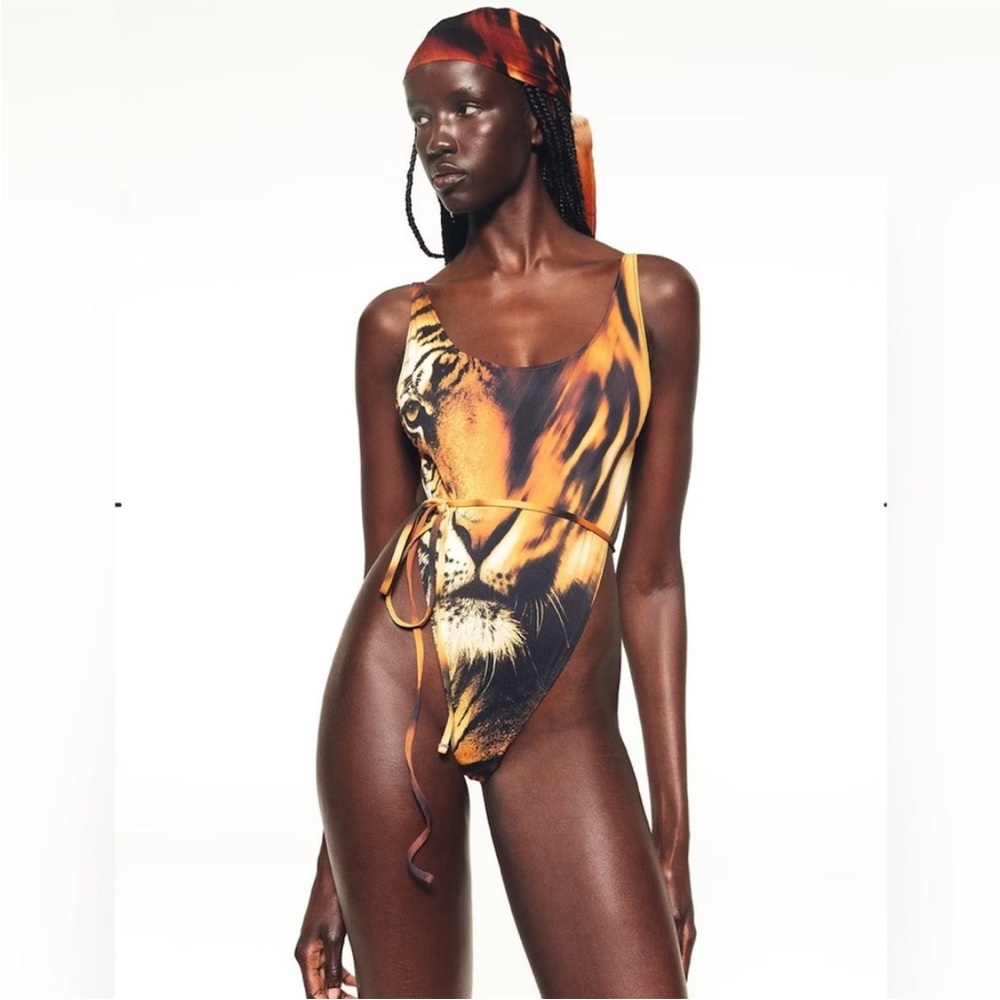 Roberto Cavalli X Skims Tiger Face Tie Waist Bathing Suit- NWT on hand